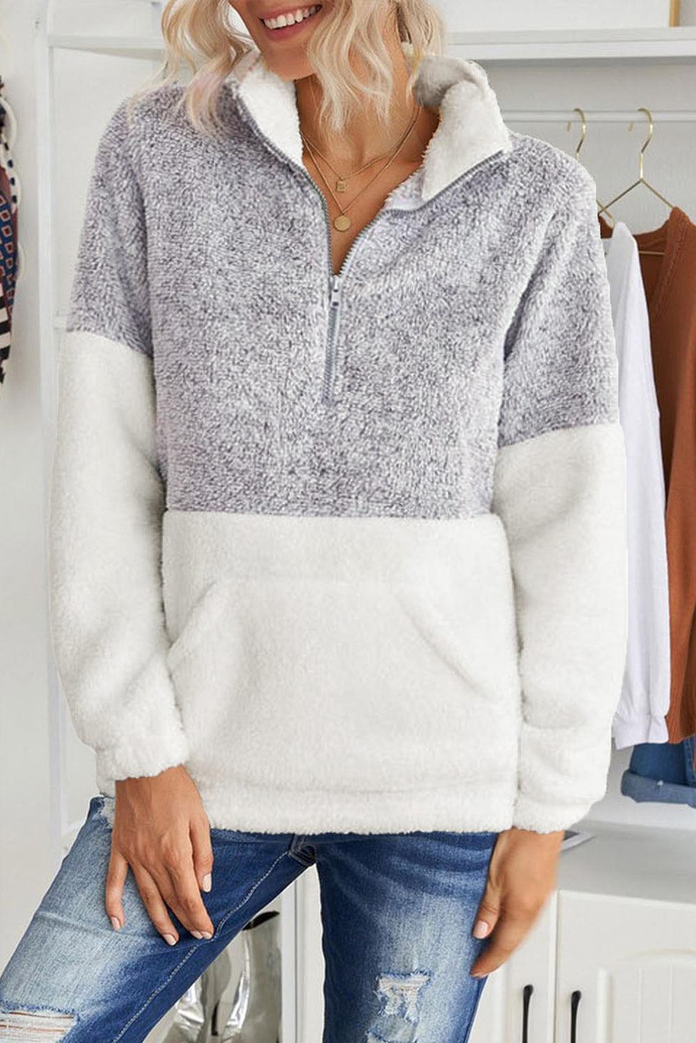 Relax Fit Plus Size Two-Tone Fleece Sweatshirt - MXSTUDIO.COM