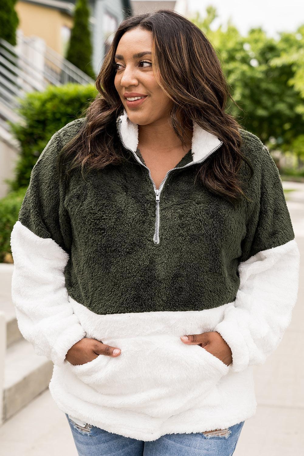 Relax Fit Plus Size Two-Tone Fleece Sweatshirt - MXSTUDIO.COM