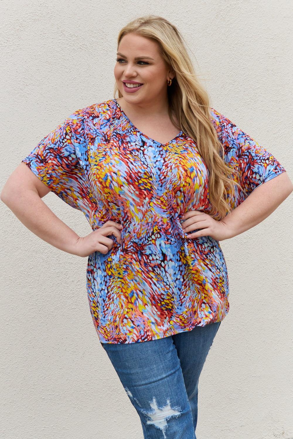 Relaxed Fit Plus Size Printed Dolman Flowy Top - MXSTUDIO.COM