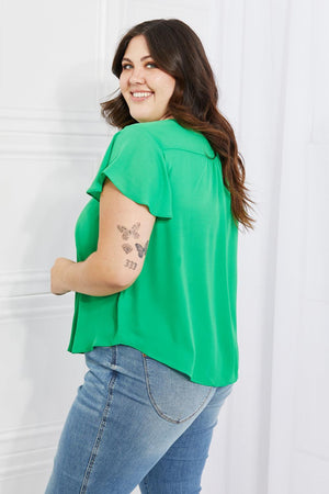 Relaxed Mid-Green Plus Size Ruffle Sleeve Top - MXSTUDIO.COM