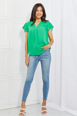 Relaxed Mid-Green Plus Size Ruffle Sleeve Top - MXSTUDIO.COM