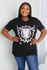 Relaxed Plus Size Black Cotton Graphic Tee - MXSTUDIO.COM