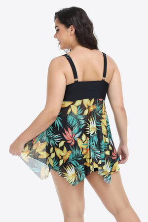 Renewing Plus Size Contrast Floral Two Piece Swimsuit - MXSTUDIO.COM