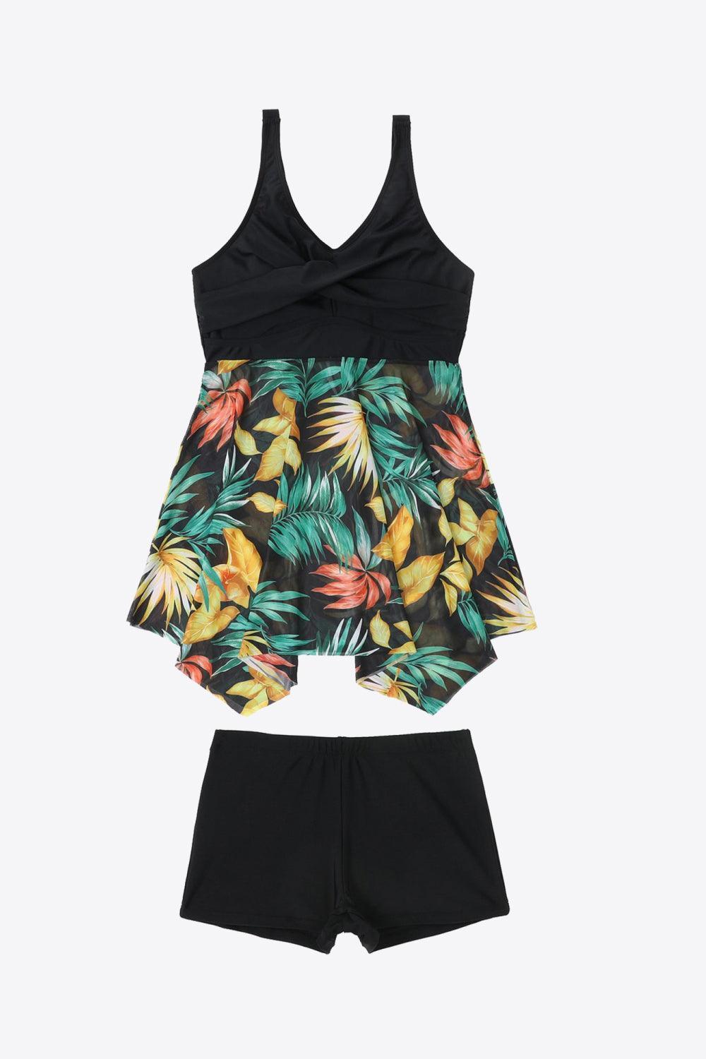 Renewing Plus Size Contrast Floral Two Piece Swimsuit - MXSTUDIO.COM