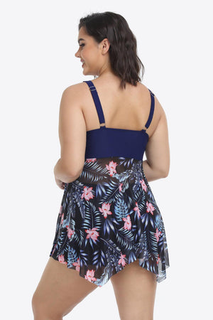 Renewing Plus Size Contrast Floral Two Piece Swimsuit - MXSTUDIO.COM