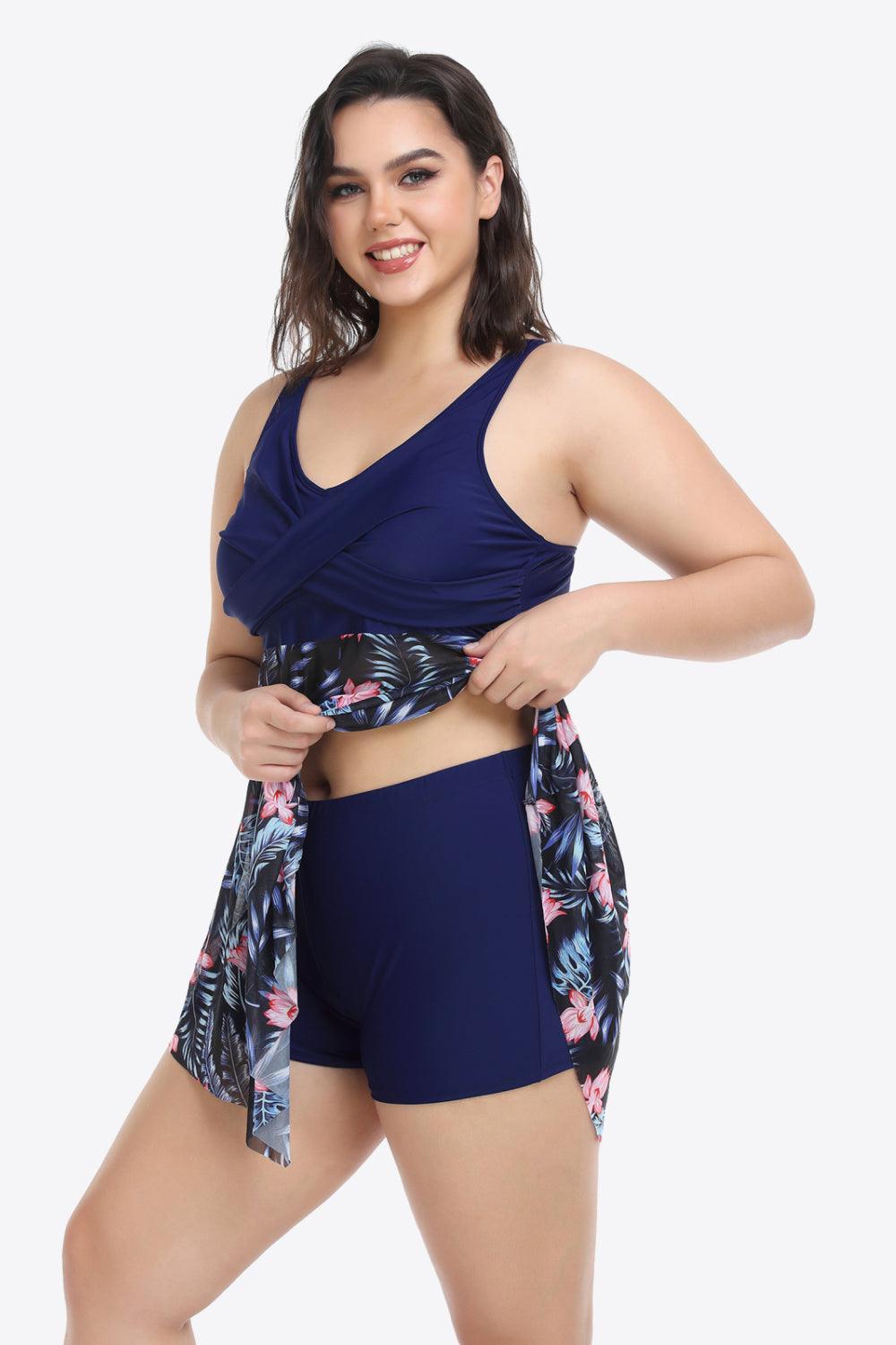 Renewing Plus Size Contrast Floral Two Piece Swimsuit - MXSTUDIO.COM