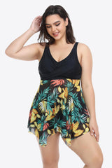 Renewing Plus Size Contrast Floral Two Piece Swimsuit - MXSTUDIO.COM