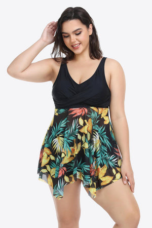 Renewing Plus Size Contrast Floral Two Piece Swimsuit - MXSTUDIO.COM