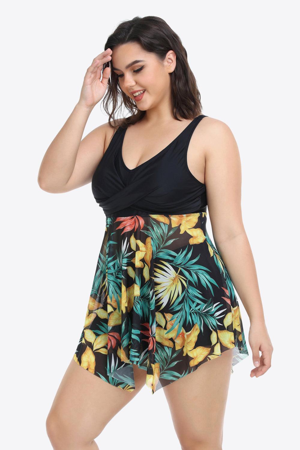 Renewing Plus Size Contrast Floral Two Piece Swimsuit - MXSTUDIO.COM