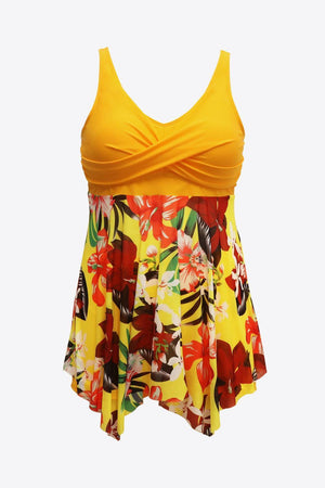 Renewing Plus Size Contrast Floral Two Piece Swimsuit - MXSTUDIO.COM