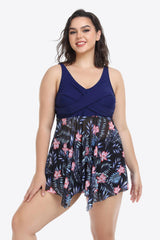 Renewing Plus Size Contrast Floral Two Piece Swimsuit - MXSTUDIO.COM