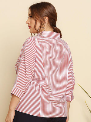 Reserved Striped Plus Size Button Up Shirt - MXSTUDIO.COM