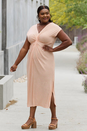 Romantic Twisted Front Plus Size Striped Dress - MXSTUDIO.COM