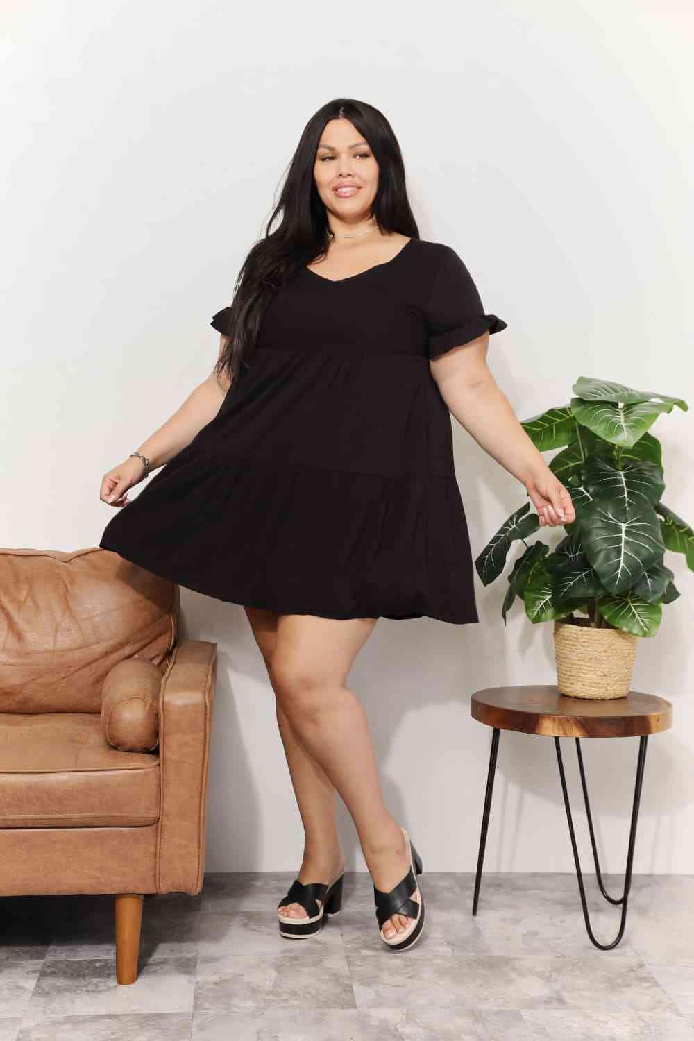 Ruffled Flounce Sleeve Plus Size Tiered Dress - MXSTUDIO.COM