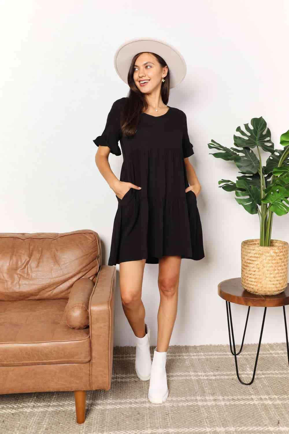 Ruffled Flounce Sleeve Plus Size Tiered Dress - MXSTUDIO.COM