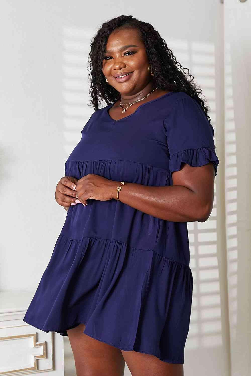 Ruffled Flounce Sleeve Plus Size Tiered Dress - MXSTUDIO.COM