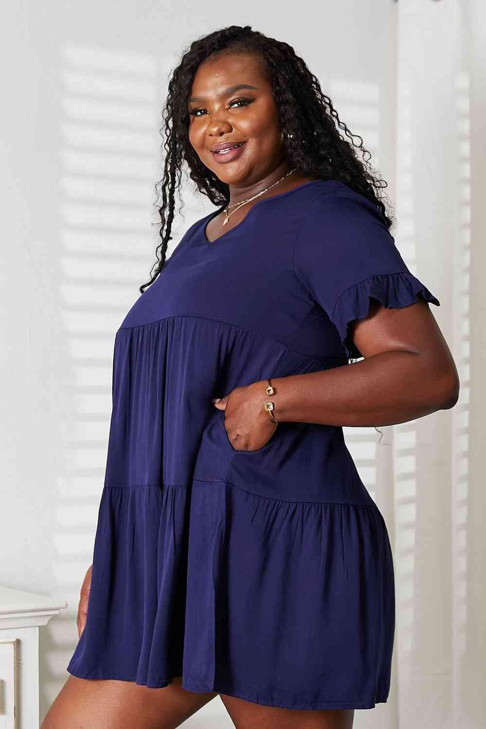 Ruffled Flounce Sleeve Plus Size Tiered Dress - MXSTUDIO.COM