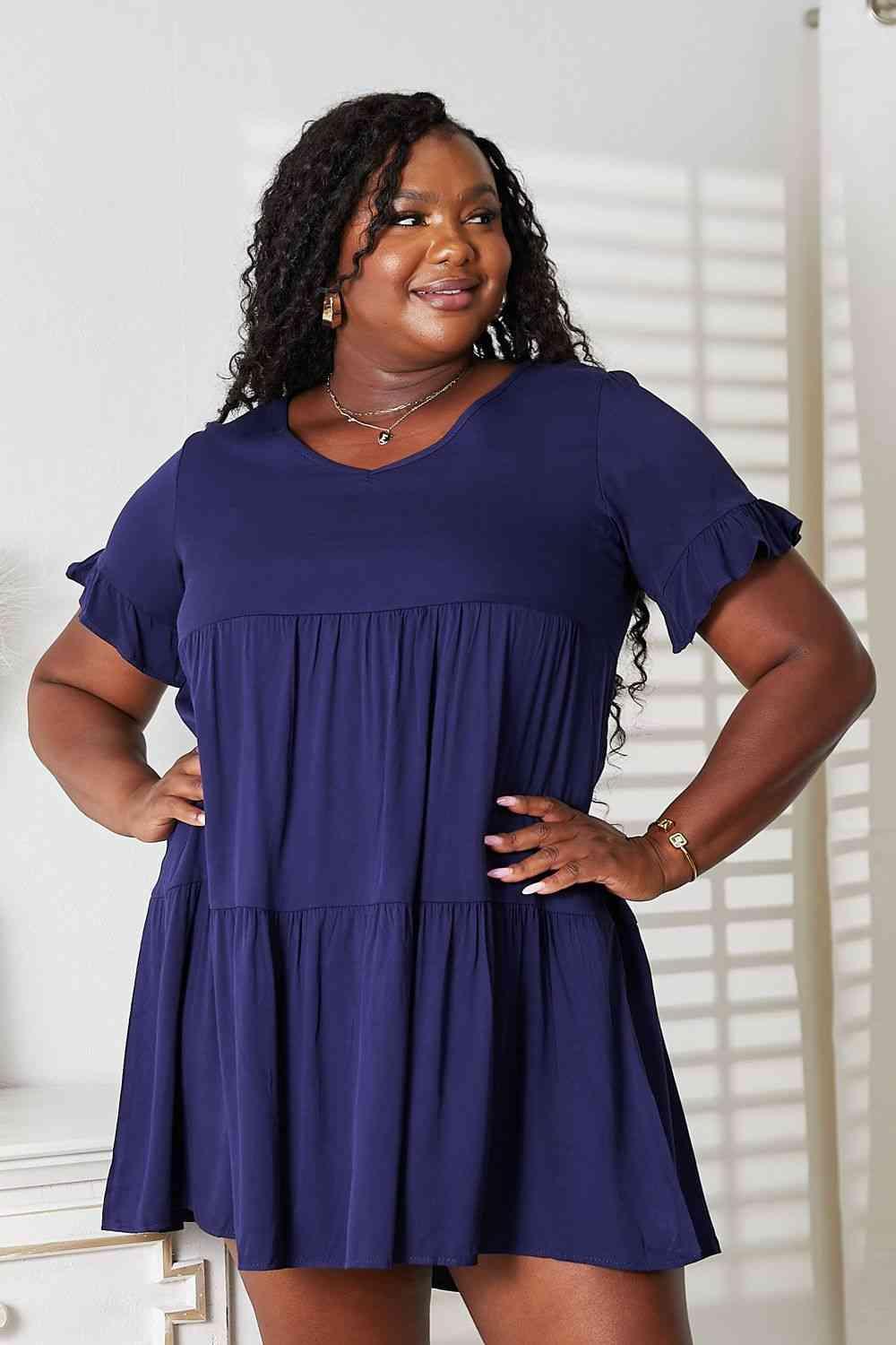 Ruffled Flounce Sleeve Plus Size Tiered Dress - MXSTUDIO.COM