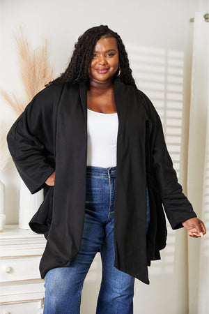 Scarf Design Open Front Plus Size Black Cardigan - MXSTUDIO.COM