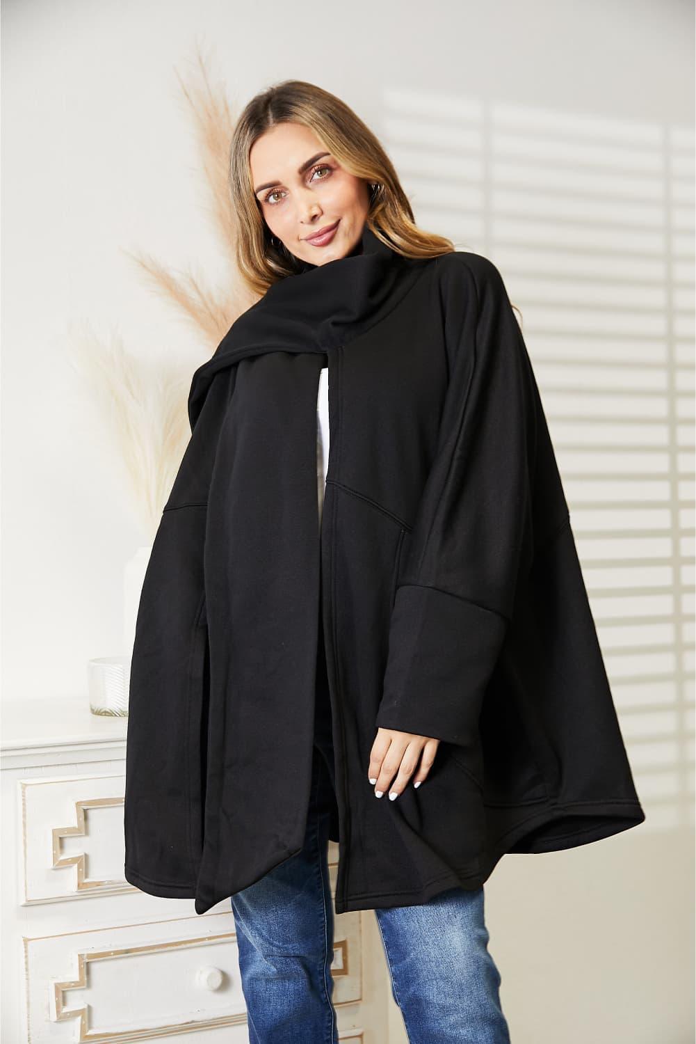 Scarf Design Open Front Plus Size Black Cardigan - MXSTUDIO.COM