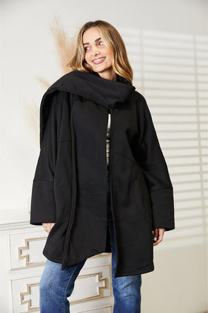 Scarf Design Open Front Plus Size Black Cardigan - MXSTUDIO.COM