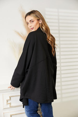 Scarf Design Open Front Plus Size Black Cardigan - MXSTUDIO.COM