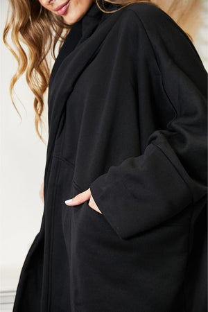 Scarf Design Open Front Plus Size Black Cardigan - MXSTUDIO.COM