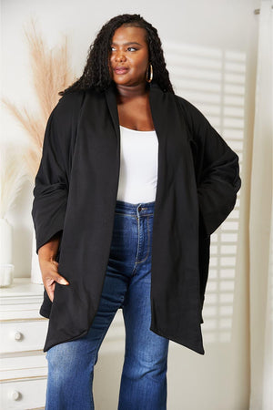 Scarf Design Open Front Plus Size Black Cardigan - MXSTUDIO.COM