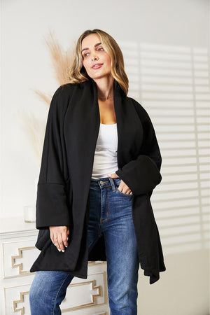 Scarf Design Open Front Plus Size Black Cardigan - MXSTUDIO.COM