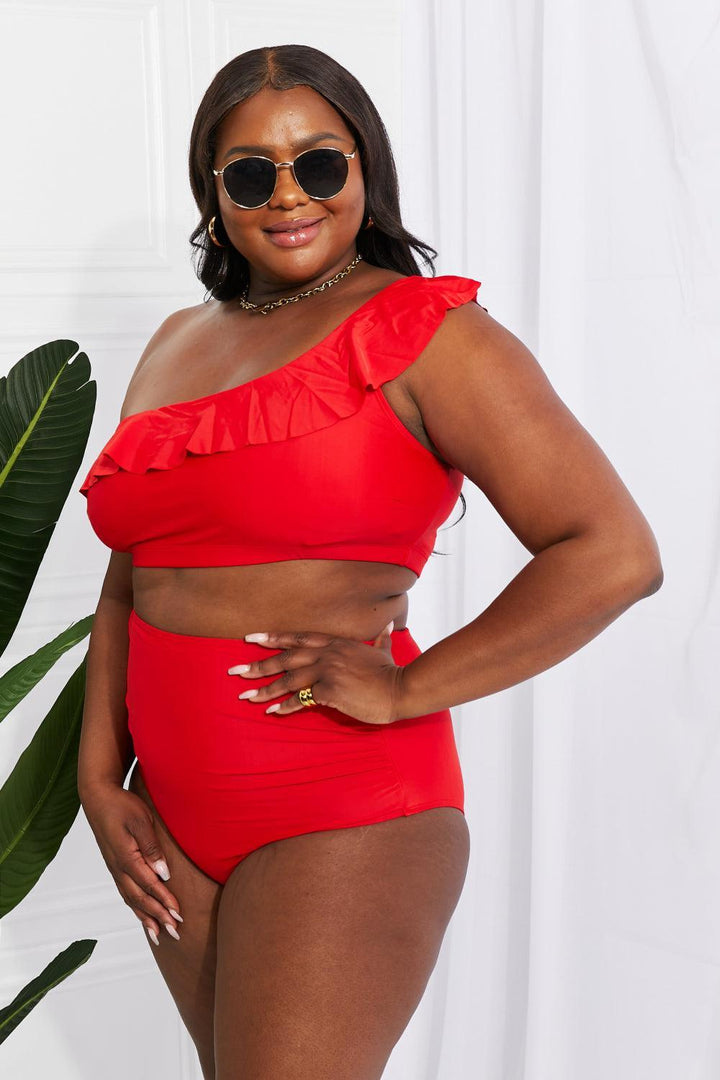 Seashore Bod One Shoulder Plus Size Red Bikini - MXSTUDIO.COM