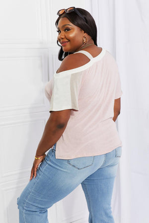 Self-Assured Contrast Plus Size Cold Shoulder Top - MXSTUDIO.COM