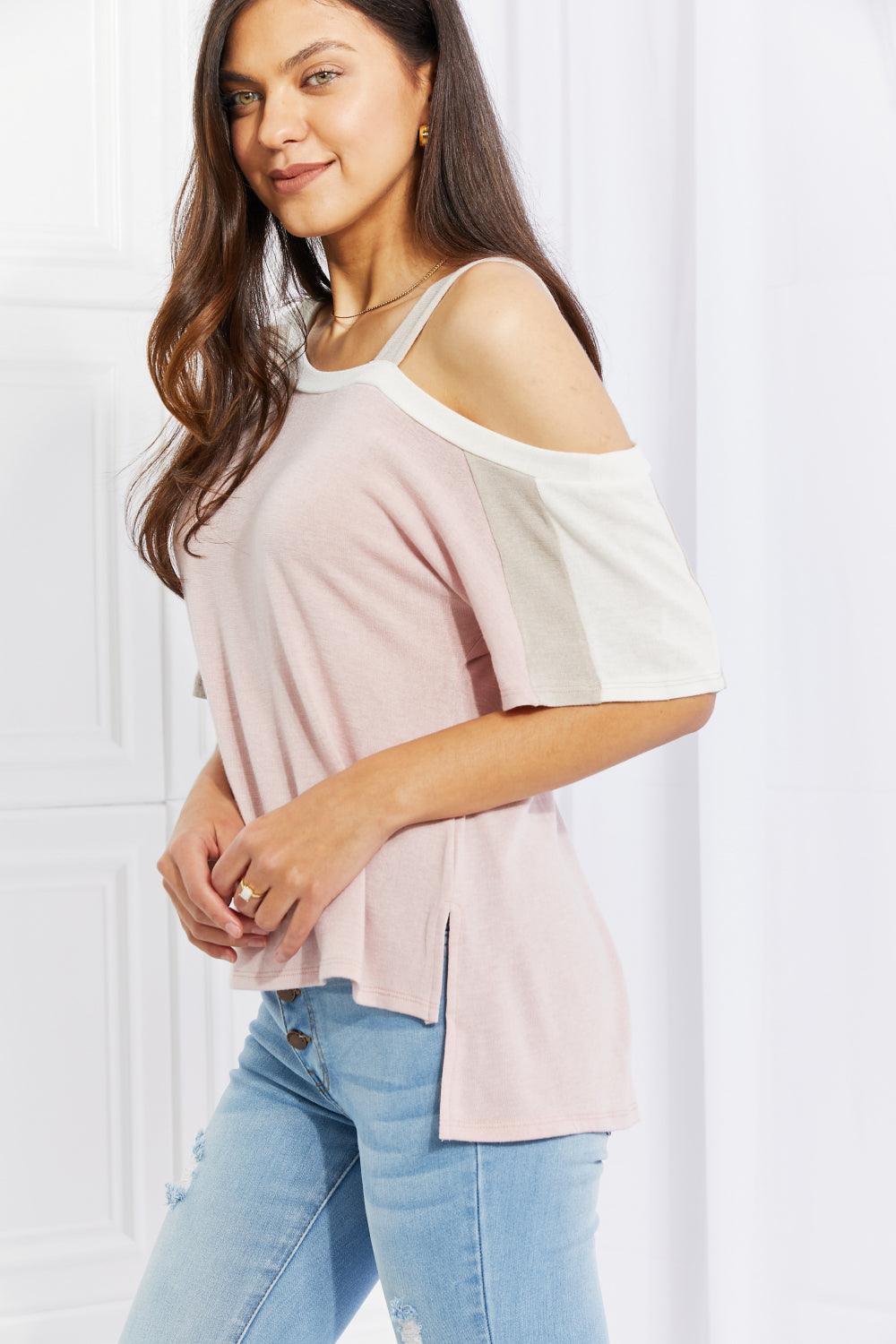 Self-Assured Contrast Plus Size Cold Shoulder Top - MXSTUDIO.COM