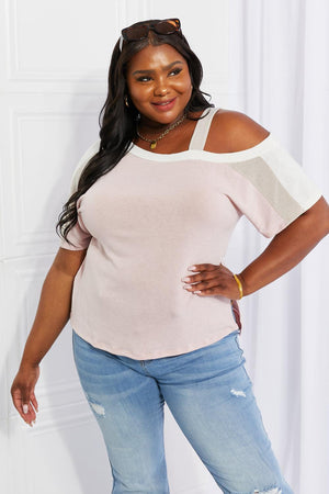 Self-Assured Contrast Plus Size Cold Shoulder Top - MXSTUDIO.COM