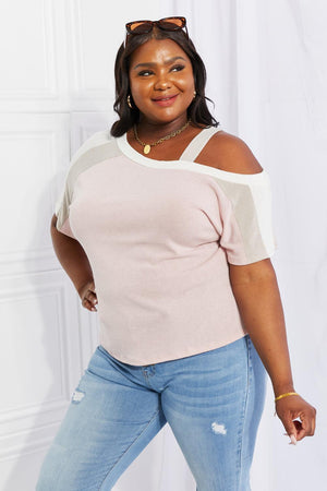 Self-Assured Contrast Plus Size Cold Shoulder Top - MXSTUDIO.COM