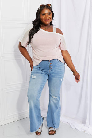 Self-Assured Contrast Plus Size Cold Shoulder Top - MXSTUDIO.COM