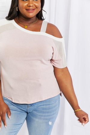 Self-Assured Contrast Plus Size Cold Shoulder Top - MXSTUDIO.COM