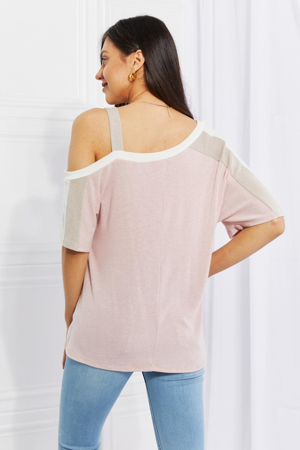 Self-Assured Contrast Plus Size Cold Shoulder Top - MXSTUDIO.COM