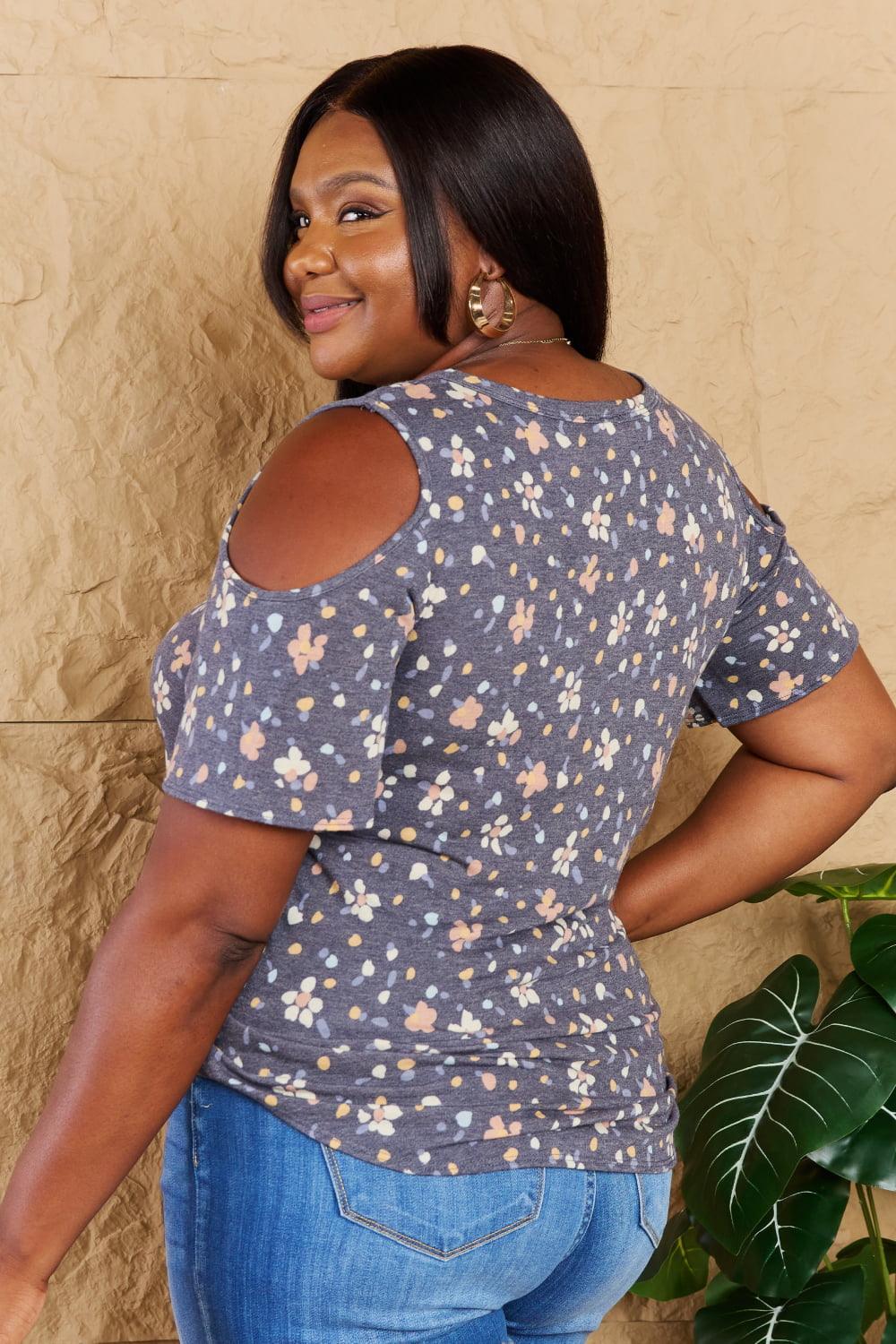 Self Love Cold Shoulder Plus Size Floral Top - MXSTUDIO.COM