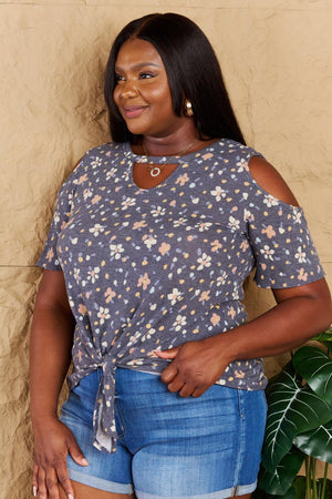 Self Love Cold Shoulder Plus Size Floral Top - MXSTUDIO.COM