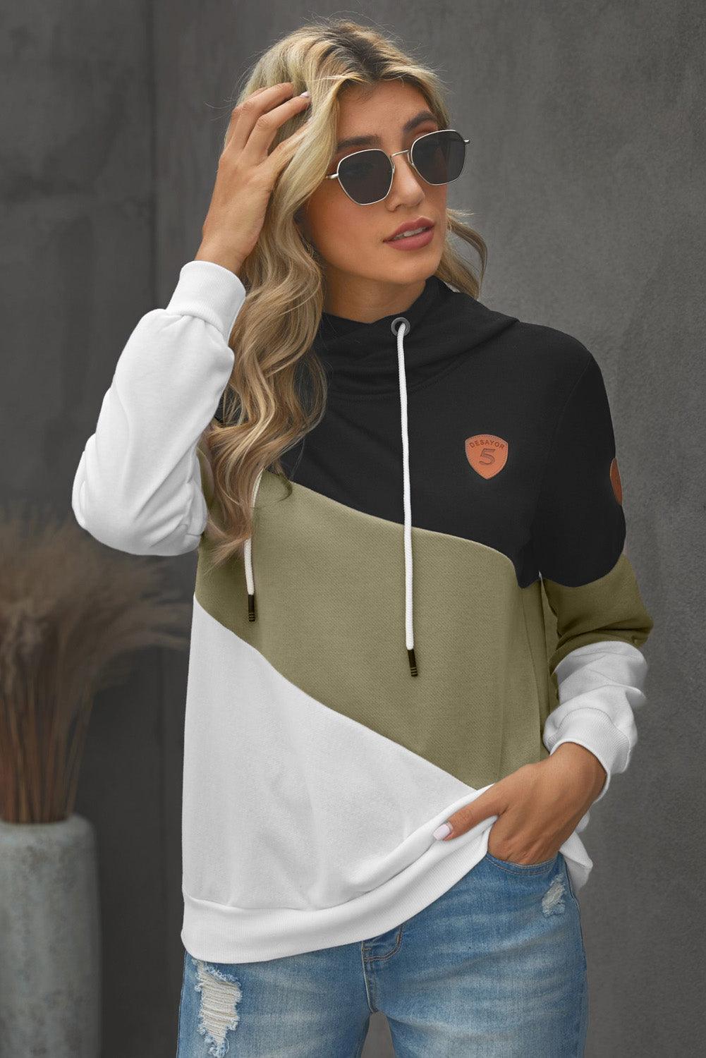 Self Love Color Block Cowl Neck Hoodie - MXSTUDIO.COM