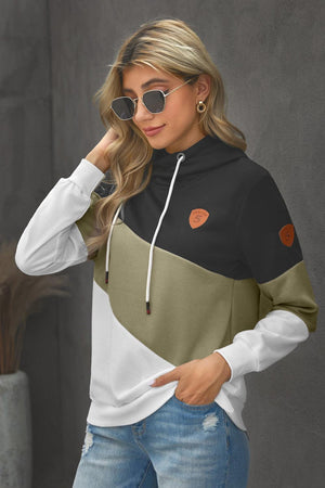 Self Love Color Block Cowl Neck Hoodie - MXSTUDIO.COM