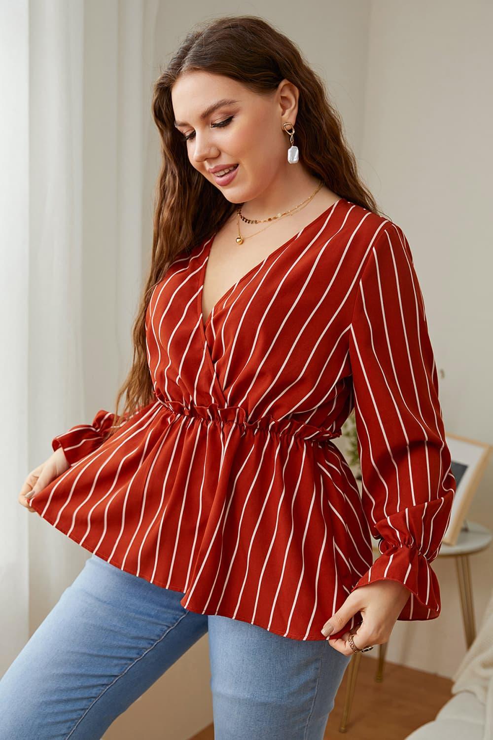 Self-Love Long Sleeve Plus Size Peplum Blouse - MXSTUDIO.COM