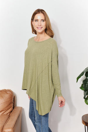 Sharkbite Hem Mist Green Plus Size Long Sleeve Top - MXSTUDIO.COM