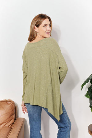 Sharkbite Hem Mist Green Plus Size Long Sleeve Top - MXSTUDIO.COM