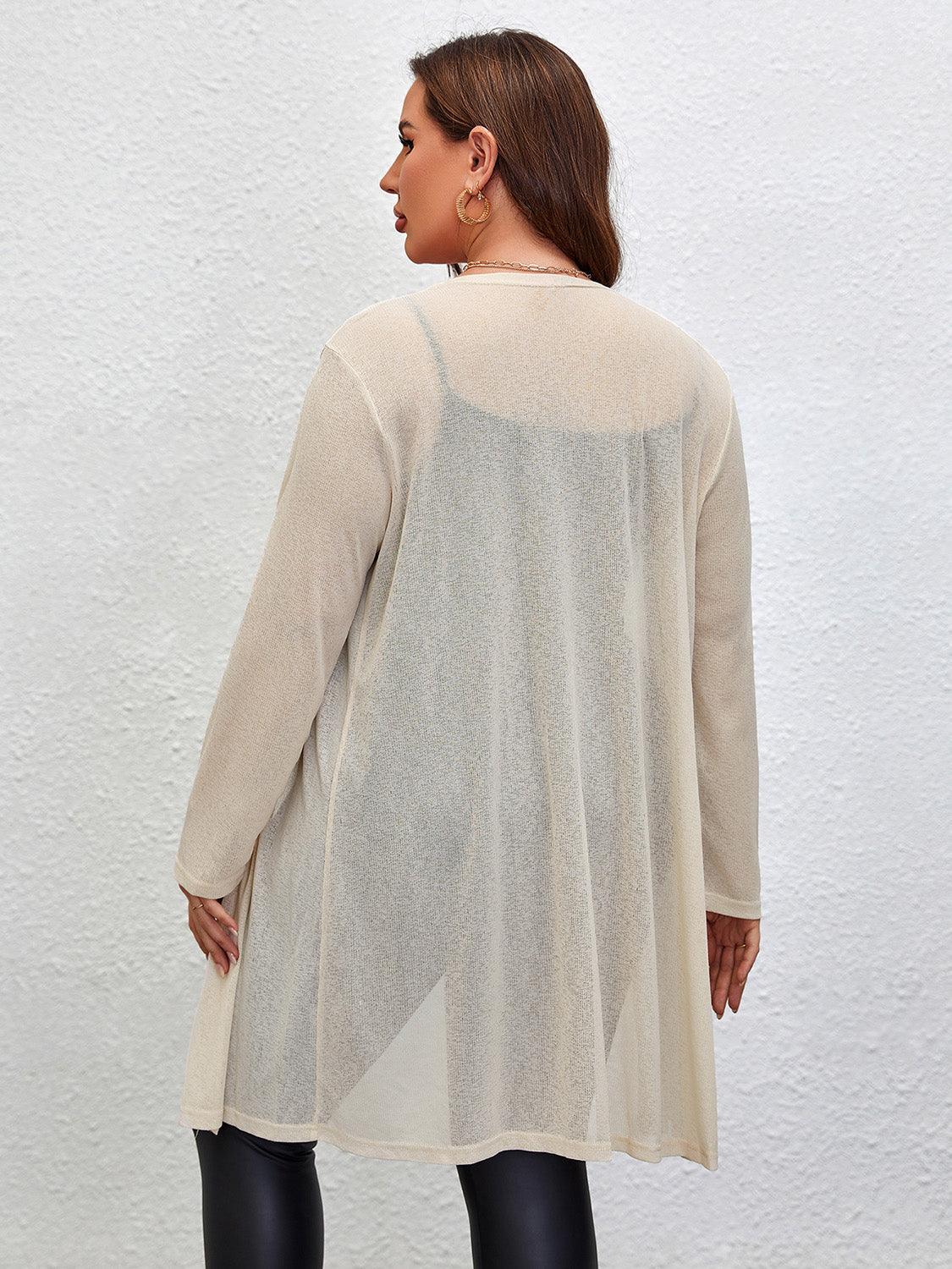 Sheer Long Sleeve Plus Size Open Front Cardigan - MXSTUDIO.COM