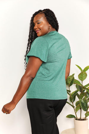 Short Flutter Sleeve Women's Plus Size V Neck T-Shirt - MXSTUDIO.COM