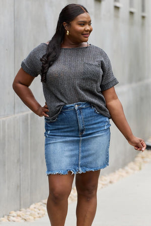 Short Sleeve Chest Pocket Gray Plus Size Top - MXSTUDIO.COM