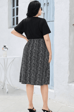 Short Sleeve Printed Knee Length Plus Size Dress - MXSTUDIO.COM