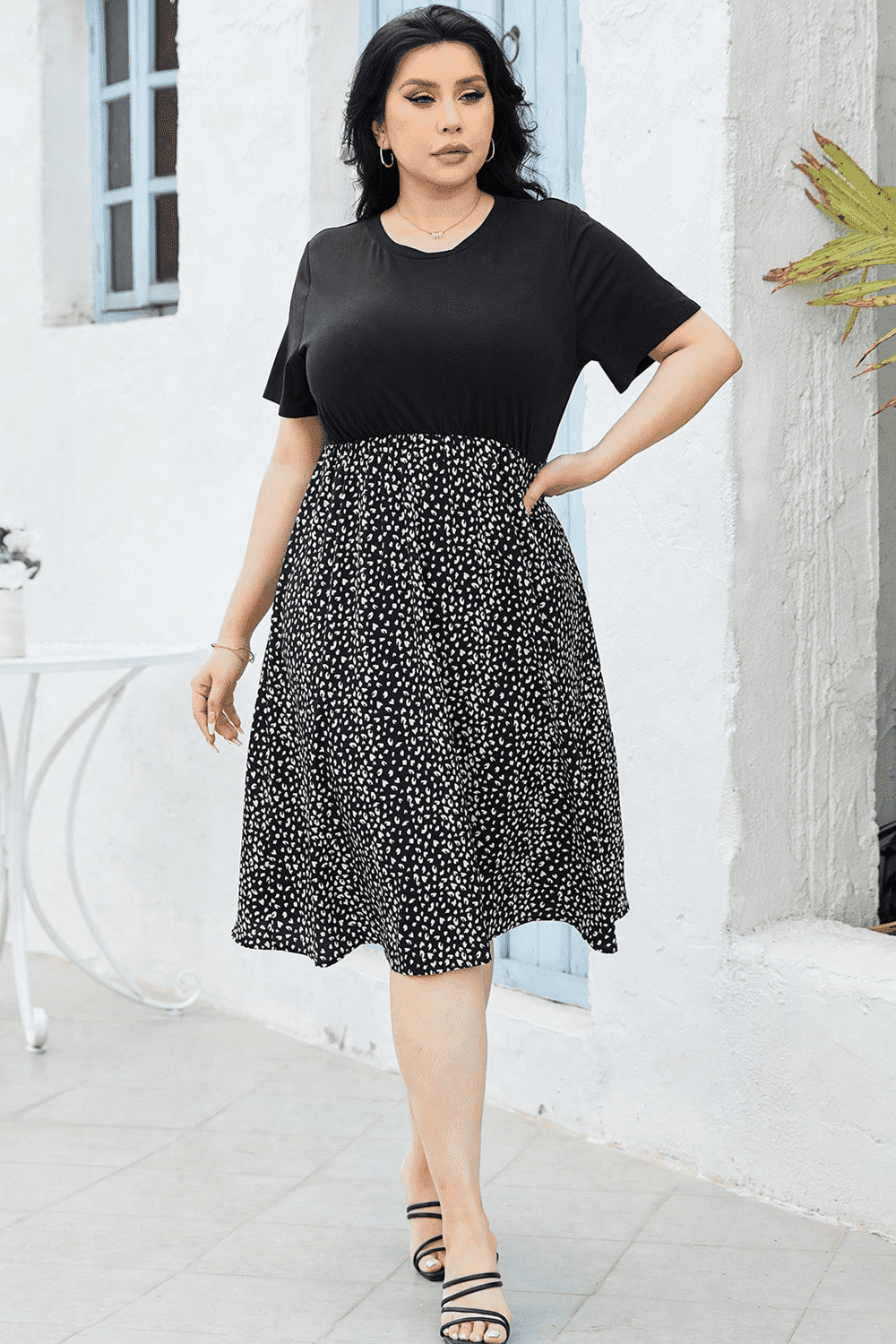 Short Sleeve Printed Knee Length Plus Size Dress - MXSTUDIO.COM