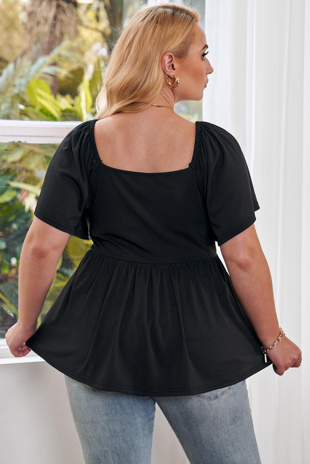 Significant Black Plus Size Babydoll Blouse - MXSTUDIO.COM